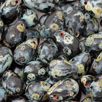 Korálek CZ Korálek mačkaný KAPKA 9/6mm černá travertin