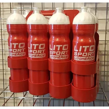 Láhev Sportovní láhve na pití 1l 8ks + nosič červená/červená/bílá