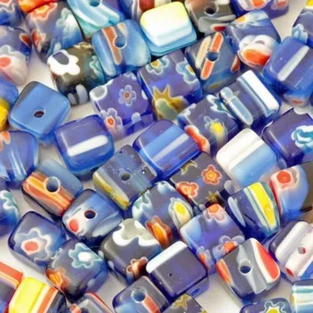 Korálek EU Millefiori kostička 6mm modrá