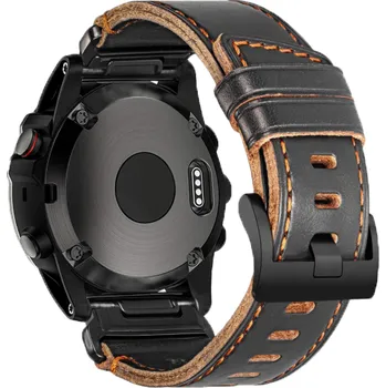 Příslušenství k chytrým hodinkám HEMSUT kožený řemínek EasyFit/QuickFit 22 mm na Garmin watch Černá