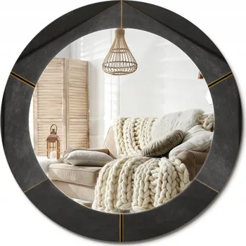 Zrcadlo Stylové kulaté zrcadlo na zeď s potiskem na skle Šedé trojúhelníky průměr 60 cm