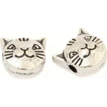 Dětské navlékací korálky Korálek kovový kočka 8mm staré stříbro