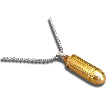 Přívěsek Náhrdelník s nábojem .45 ACP a nerezovým řemínkem - zlatý