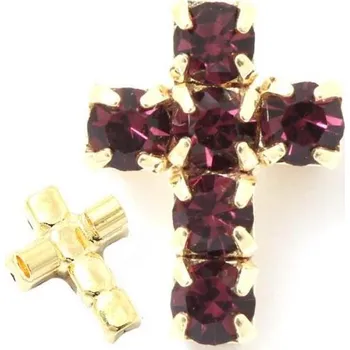 Přívěsek Crystal-ZONE Korálek křížek 10/7mm „vertikal“ amethyst/gold plating 24kt