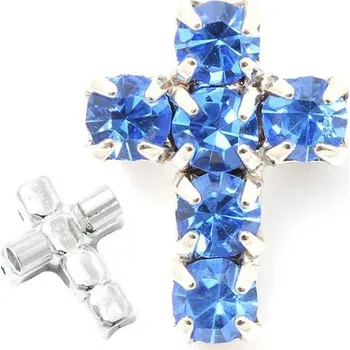 Přívěsek Crystal-ZONE Korálek křížek 10/7mm „vertikal“ sapphire/rhodium
