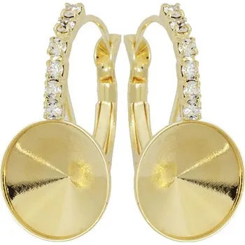 Náušnice Crystal-ZONE Náušnice háček Strass Rivoli 12mm gold plating 24kt