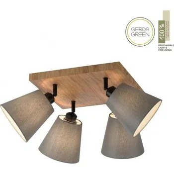 Bodové svítidlo JUSTLIGHT GREEN MICH LED nástěnné svítidlo přírodní dřevo 4 ramenné hranaté látkové stínidlo - LEUCHTEN DIREKT / JUST LIGHT LD 11583-79