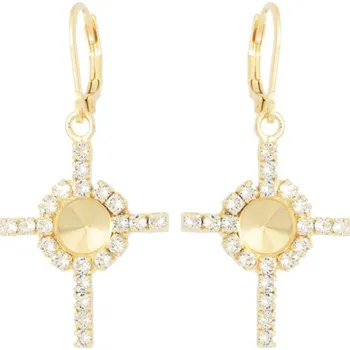 Náušnice Crystal-ZONE Náušnice Křížek Rivoli 6mm strass gold plating 24kt