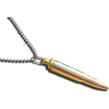 Přívěsek Náhrdelník s nábojem 7,62x39 Kalašnikov a nerezovým řemínkem - zlatý