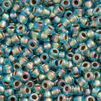 Korálek TOHO Co., Ltd. TOHO Round 11/0 Gold Lined Rainbow Aqua