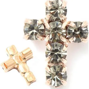 Přívěsek Crystal-ZONE Korálek křížek 10/7mm „vertikal“ black diamond/rose gold