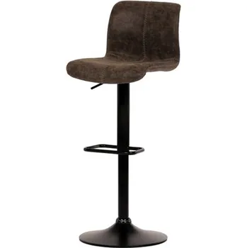 Židle barová, hnědá látka v imitaci broušené kůže, černá podnož, výškově stavitelná
