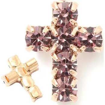 Přívěsek Crystal-ZONE Korálek křížek 10/7mm „vertikal“ light amethyst/rose gold