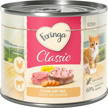 Krmivo pro kočku 12x200g Feringa Kitten - Kuřecí a telecí maso s mrkvičkou a pampeliškou