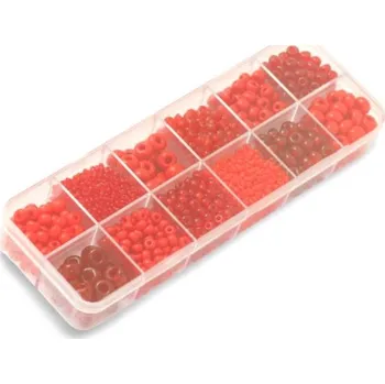 Módní doplněk Preciosa® Rokajl barvený mix korálků box červená (12x 15g)