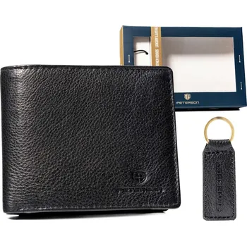 Peněženka Dárková sada: pánská peněženka z přírodní kůže a klíčenka Spona: bez zapínání