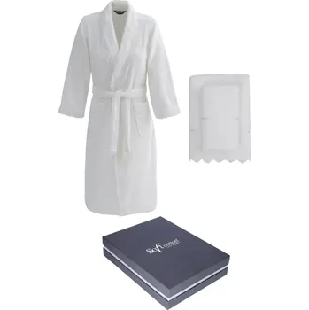 Pánský župan Soft Cotton Dárkové balení županu, ručníku a osušky FREYA, Smetanová, 420 g / m², Česaná prémiová bavlna 100%, Dlouhý - vel. S