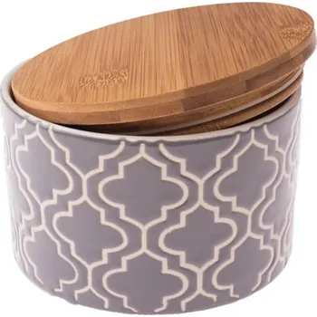 Dóza na potraviny Casa de Engel Keramická dóza s bambusovým víkem, šedá