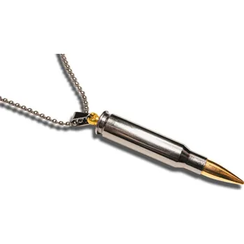 Přívěsek Náhrdelník s nábojem .308 Winchester a nerezovým řemínkem - stříbrný-zlatý