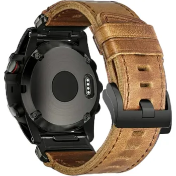 Příslušenství k chytrým hodinkám HEMSUT kožený řemínek EasyFit/QuickFit 22 mm na Garmin watch Světle hnědá