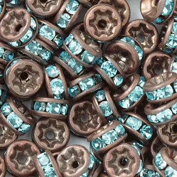 Korálek CZ Šatonová rondelka 4,5mm stará měď/aquamarine
