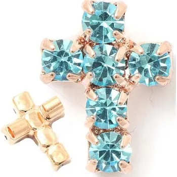 Přívěsek Crystal-ZONE Korálek křížek 10/7mm „vertikal“ light turquise/rose gold