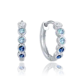 MINET Stříbrné náušnice kroužky s bílými, světle modrými a tmavě modrými zirkony JMAD0054AE00