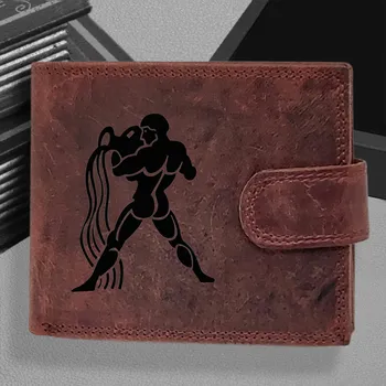 Osobní poklad z hvězdných drah: Pánská kožená peněženka s tvým vlastním jménem, monogramem a znamením zvěrokruhu | Vodnář - (21. 1. – 20. 2.) Pánská vínová peněženka Carlo