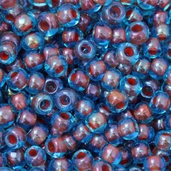 Korálek TOHO Co., Ltd. TOHO Round 8/0 Aqua/Oxblood Lined