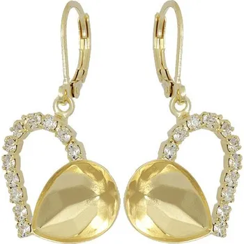Náušnice Crystal-ZONE Náušnice Heart Strass Pear 14mm gold plating 24kt