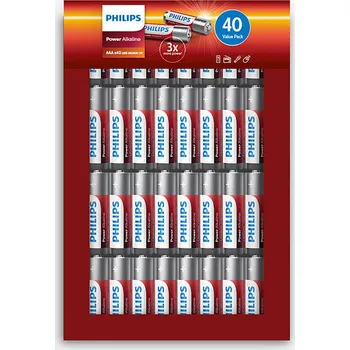 Článková baterie Philips Power Alkaline AAA/LR03 40KS LR03P40FP/10 mikrotužkové alkalické baterie
