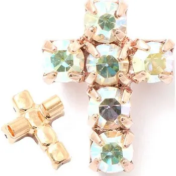Přívěsek Crystal-ZONE Korálek křížek 10/7mm „vertikal“ jonquil AB/rose gold