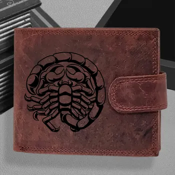 Personalizovaná kožená peněženka s tvým jménem nebo monogramem a motivem znamení zvěrokruhu | Štír-(24. 10. – 22. 11.) Pánská vínová peněženka Carlo