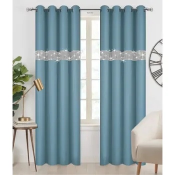 Závěs BytoTex Dekorační závěs se zirkony s kroužky Amálie tyrkysová 140x250 cm (cena za 1 kus)