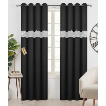 Fliying Dekorační závěs se zirkony s kroužky Amálie černá 140x250 cm (cena za 1 kus)