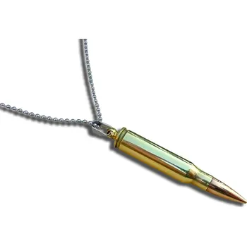 Přívěsek Náhrdelník s nábojem .308 Winchester a nerezovým řemínkem - zlatý