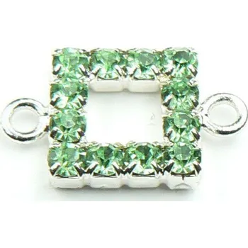 Materiál na výrobu šperku Crystal-ZONE Štrasový čtverec s očky peridot/stříbro