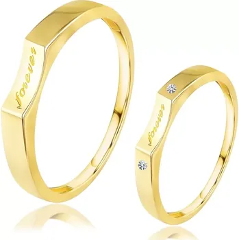 Prsten Zlaté snubní prsteny ze žlutého zlata 585 - nápis "forever" ve výklenku, dámská velikost se zirkony - Velikost: 54