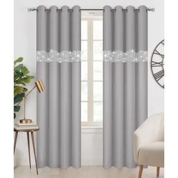 Závěs Fliying Dekorační závěs se zirkony s kroužky Amálie světle šedá 140x250 cm (cena za 1 kus)