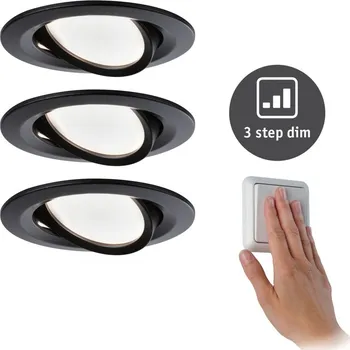 Koupelnové svítidlo PAULMANN LED vestavné svítidlo Nova kruhové 3x6,5W černá/mat výklopné 3-krokové-stmívatelné teplá bílá 3ks sada - PAULMANN P 94472