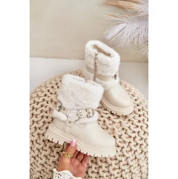 Dětská sportovní obuv Lakované Boty Pro Dívky S Kožešinou A Sponami Cartemes Barva: Béžová, Velikost: 36