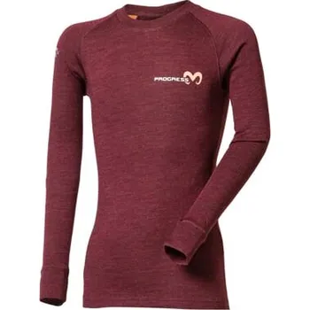 Dětské termoprádlo PROGRESS MB TDRD Merino & Bambus dětské termo triko s dlouhým rukávem, švestka/meruňka Velikost: 140/146