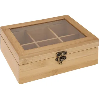 Úložný box Excellent Houseware Bambusová krabička na čaj SZYBA natural 21x16x7.799999713897705 cm