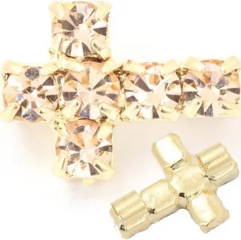 Přívěsek Crystal-ZONE Korálek křížek 10/7mm „horizontal“ light peach/gold plating 24kt