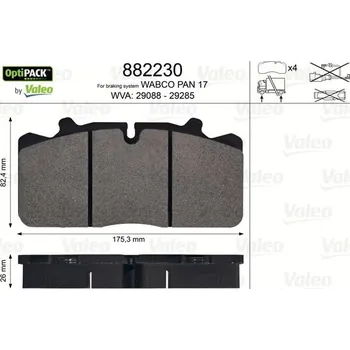 Brzdová destička Sada brzdových destiček, kotoučová brzda VALEO 882230