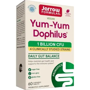 Zdraví Jarrow Formulas Jarrow Yum-Yum Dophilus, probiotika, 1 milarda CFU, 4 probiotické kmeny, malina, 60 žvýkacích tablet Doplněk stravy