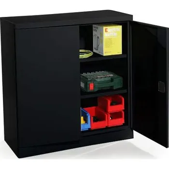 Kovová skříň s dvoukřídlými dveřmi, v x š x h: 1040 x 800 x 435 mm, barva korpusu černá RAL9005 / dveří černá RAL9005