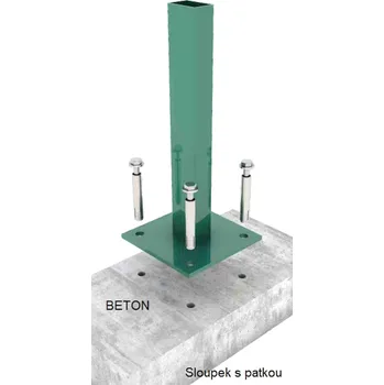 Příslušenství pro plot Gelend Sloupek ocelový 60x60mm s patkou výška: 1470 mm, patka rozměr: 100x150 mm