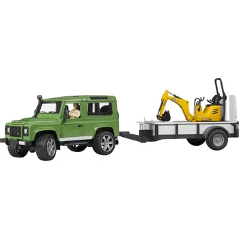 autíčko Bruder 02593 Land Rover Defender s přepravníkem a JCB mikrobagrem