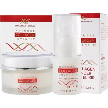 Kosmetická sada Inventia Noční krém s živým kolagenem 50 ml + Noční krém s živým kolagenem 50 ml + oční elixír 15 ml dárková sada